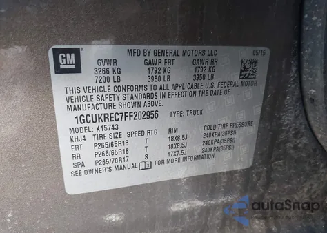 2015 Chevrolet Silverado 1500 1Lt из США, поврежденный, VIN 1GCUKREC7FF202956